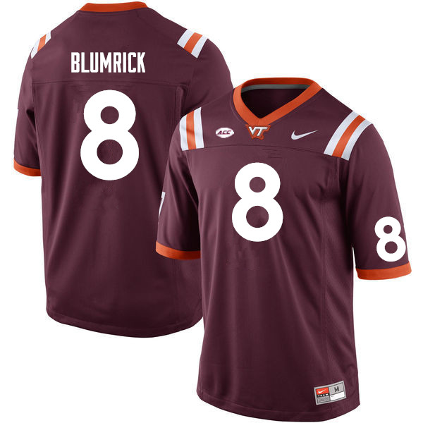Men #8 Connor Blumrick Virginia Tech Hokies College Football Jerseys Sale-Maroon - Click Image to Close